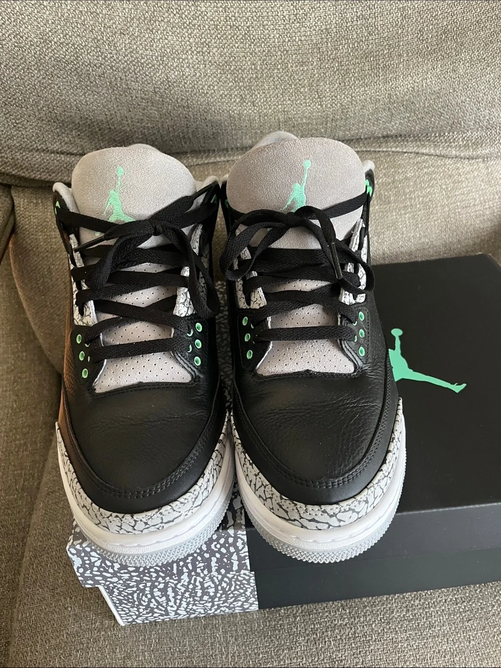 Jordan Black/Grey/Mint Green Retro 3 Sneakers